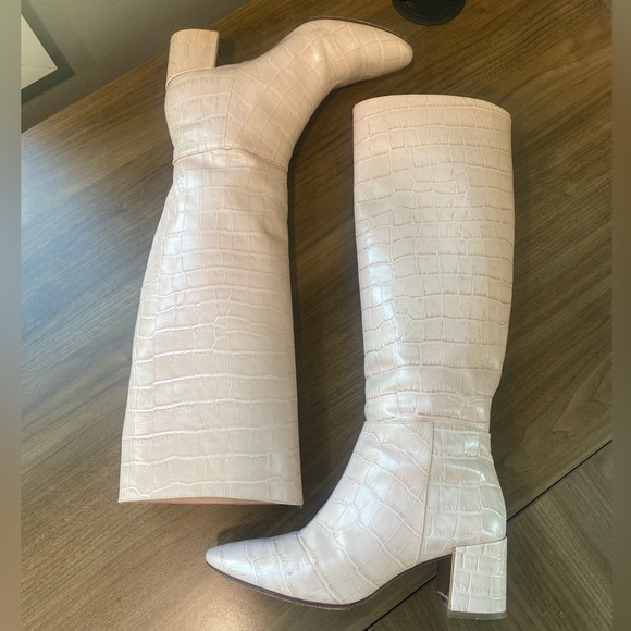 Sophia Webster Pink Croc-Embossed Knee-High Boots - Picture 5 of 10